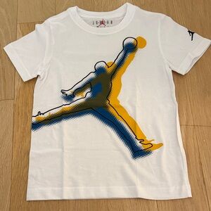 Jordan Kids White Tee with Blue and Yellow Graphic